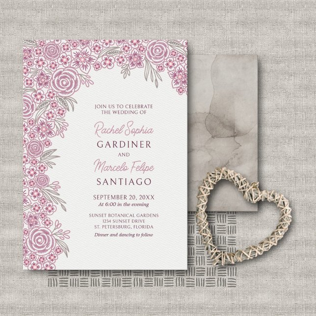 Dusty Rose Blush Burgundy Floral Arch Wedding Invitation (Creator Uploaded)