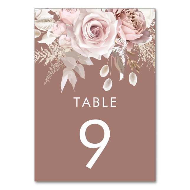 Dusty Rose & Blush Clay Wedding Reception Table Number (Front)