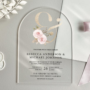 Dusty Rose Blush Floral Ampersand Wedding Acrylic Invitations