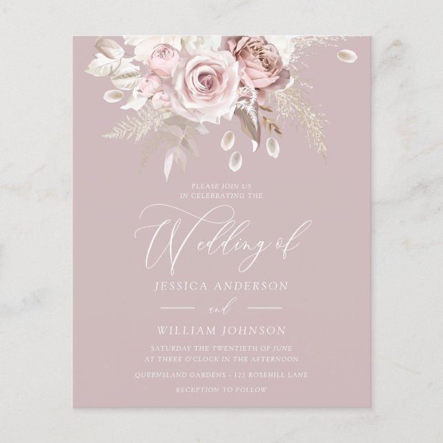 Dusty Rose Blush Floral Budget Wedding Invitation (Front)