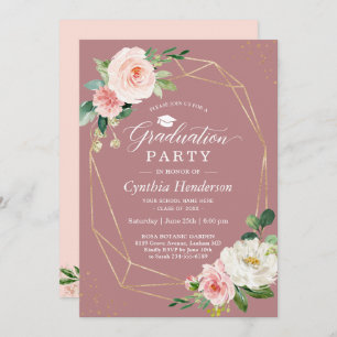 Dusty Rose Blush Floral Class of 2024 Graduation Invitation