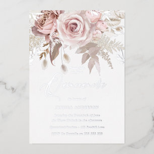 Dusty Rose & Blush Floral Quinceanera Silver