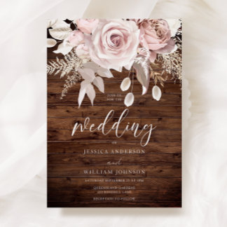 Dusty Rose & Blush Floral Rustic Wedding Invitation
