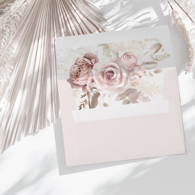 Dusty Rose Blush Floral Wedding Bridal Birthday Envelope (Creator Uploaded)