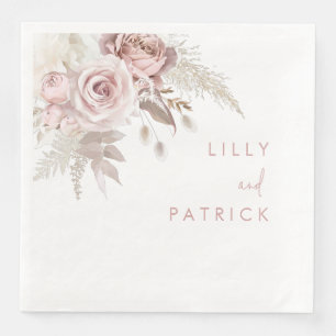 Dusty Rose & Blush Floral Wedding Engagement Napkin