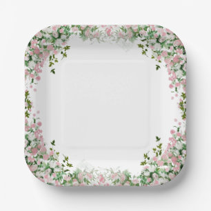 Dusty Rose Blush Floral Wedding Party Paper Plates