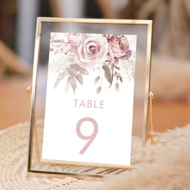 Dusty Rose & Blush Floral Wedding Reception Table Number (Creator Uploaded)