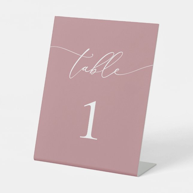 Dusty Rose Blush Minimalist Wedding Table Number Pedestal Sign (Front)