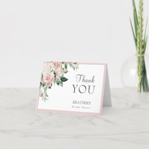 Dusty Rose Blush Peony Floral Bridal Shower Thank You Card