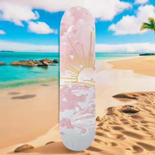Dusty Rose Blush Pink Champagne Sunset Sun & Sea Skateboard