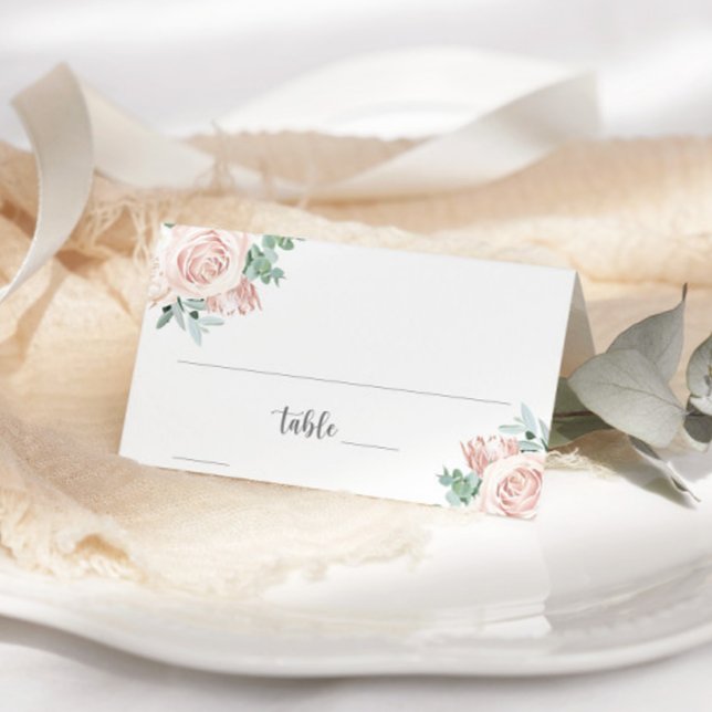 Dusty Rose Blush Pink Eucalyptus Greenery Wedding Place Card (Creator Uploaded)