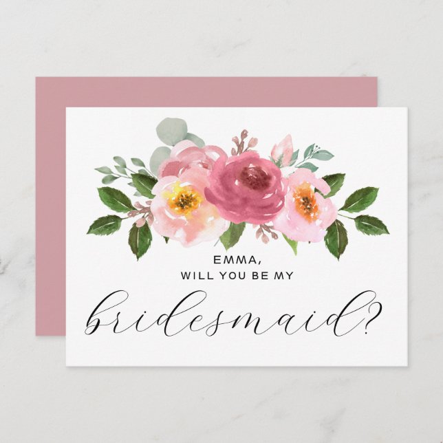 Dusty Rose | Blush Pink Floral Bridesmaid  Postcard (Front/Back)