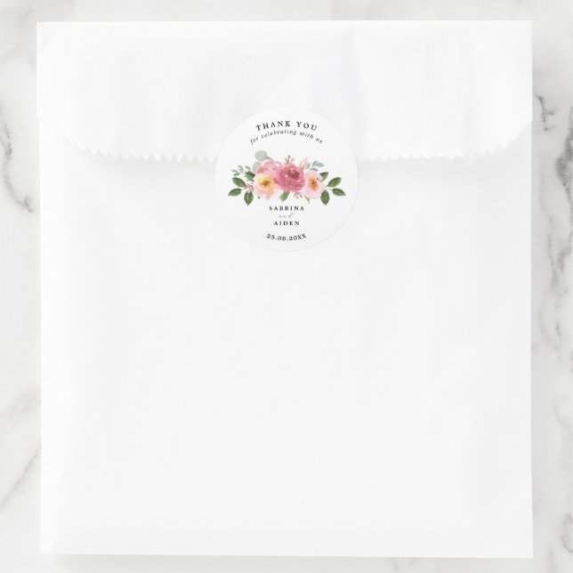 Dusty Rose | Blush Pink Floral Wedding  Classic Round Sticker (Bag)