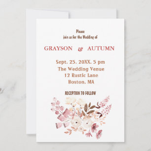 Dusty Rose Blush Pink Floral Wedding Invitation