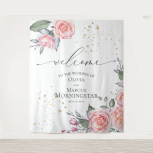 Dusty Rose Blush Pink Floral Wedding Prop Tapestry