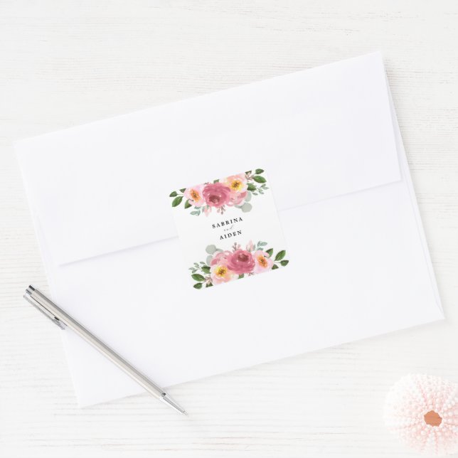 Dusty Rose | Blush Pink Floral Wedding  Square Sti Sticker (Envelope)