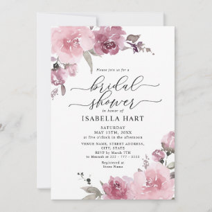Dusty Rose Blush Pink Flowers Boho Bridal Shower Invitation