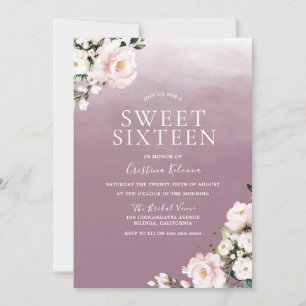 Dusty Rose Blush Pink Flowers Sweet 16 Party Invitation
