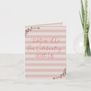 Dusty Rose Blush Pink Stripes Floral Baby Shower Thank You Card