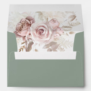 Dusty Rose Blush & Sage Floral Wedding Bridal Envelope