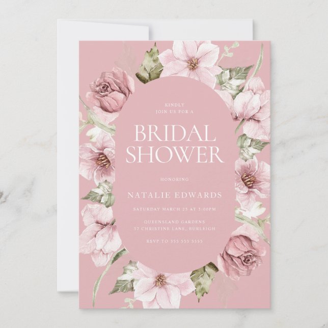 Dusty Rose Blush Watercolor Floral Bridal Shower Invitation (Front)