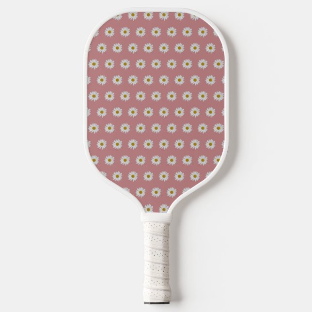 Dusty Rose Bohemian Daisy Pattern Pickleball Paddle (Front)