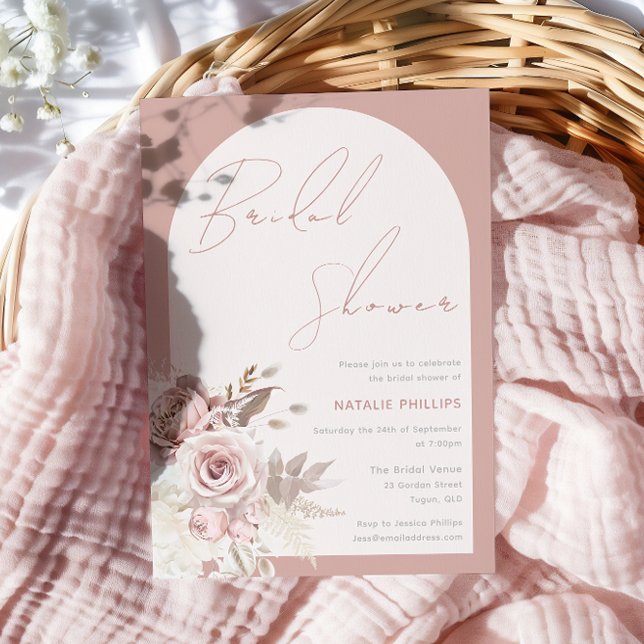 Dusty Rose Boho Arch Blush Floral Bridal Shower Invitation (Creator Uploaded)