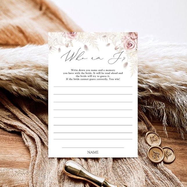 Dusty Rose Boho Chic Who Am I Bridal Shower Game Invitation (Creator Uploaded)