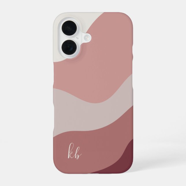 Dusty Rose Boho Colour Flow Monogram iPhone 16 Case (Back)
