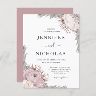 Dusty Rose Boho Dried Flowers Wedding Invitation