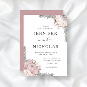 Dusty Rose Boho Floral Dried Flowers Wedding Invitation