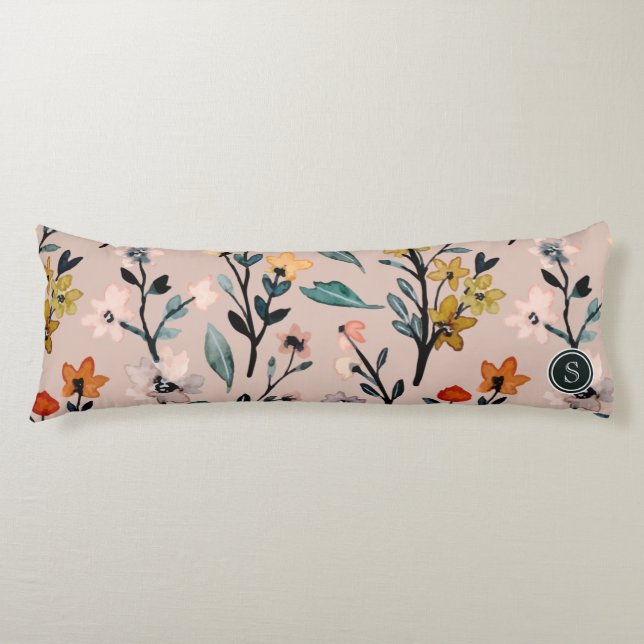 Dusty Rose Boho Floral Watercolor Custom Body Cushion (Front)