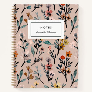 Dusty Rose Boho Floral Watercolor Custom Notebook