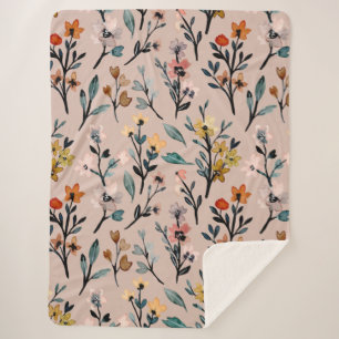 Dusty Rose Boho Floral Watercolor Custom Sherpa Blanket