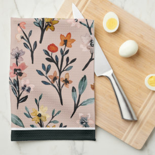 Dusty Rose Boho Floral Watercolor Tea Towel