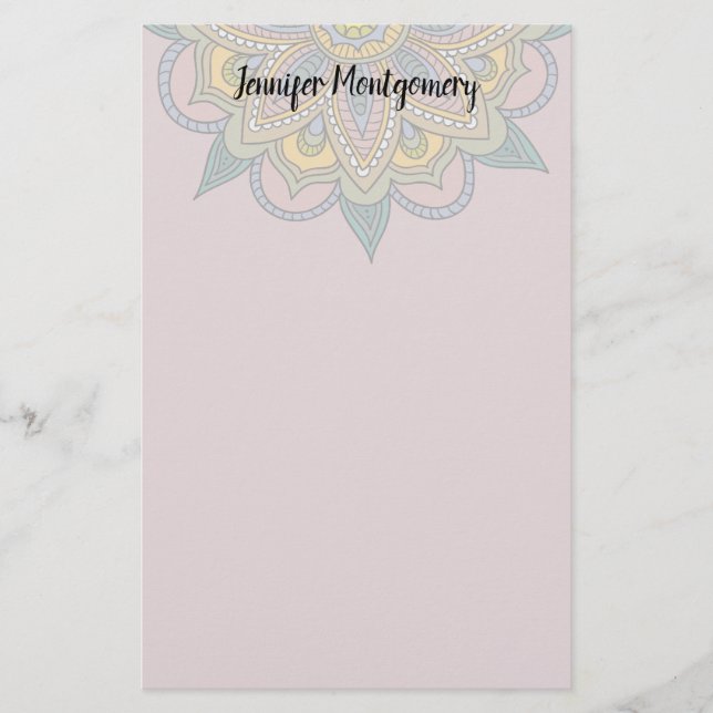 Dusty Rose BoHo Mandala Custom Stationery (Front)