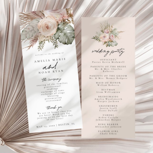 Dusty Rose Boho Pampas Grass Ceremony Program (Creator Uploaded)