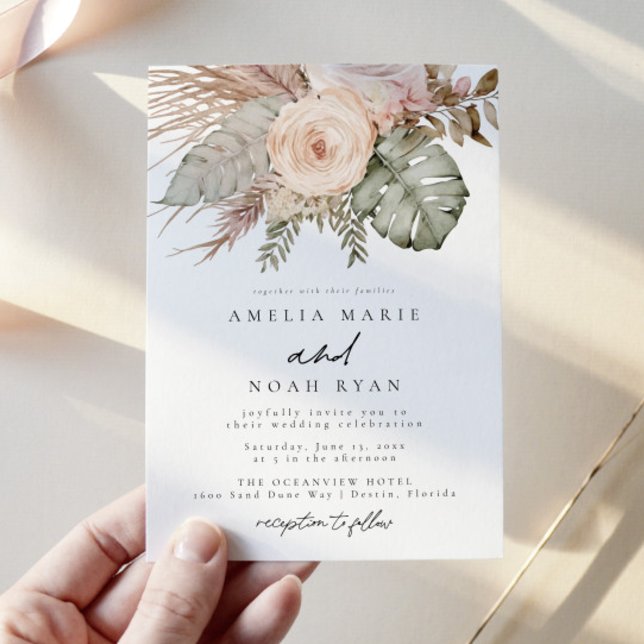 Dusty Rose Boho Pampas Grass Wedding Invitation (Creator Uploaded)