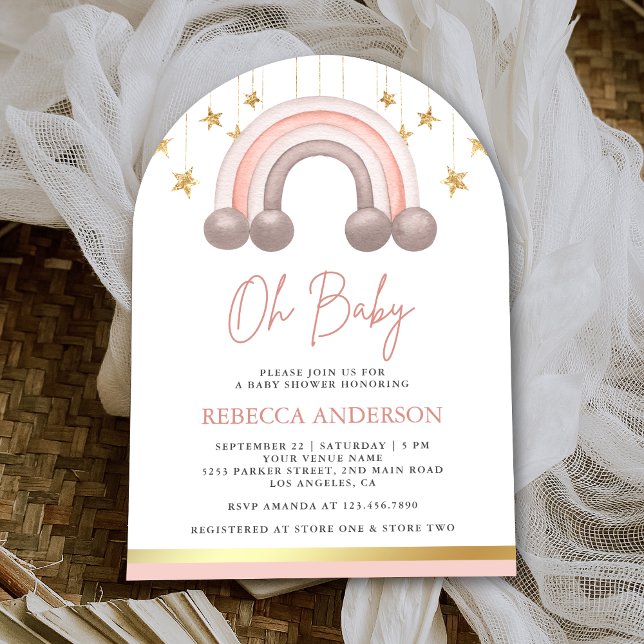 Dusty Rose Boho Rainbow Girl Arch Baby Shower Invitation (Creator Uploaded)