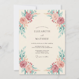 Dusty Rose Botanical Accent Wedding Invitation