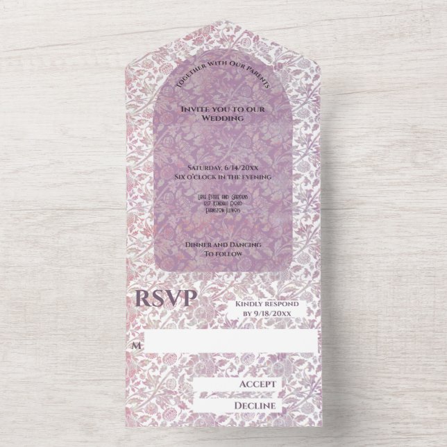 Dusty rose botanical All in One Wedding Invite (Inside)