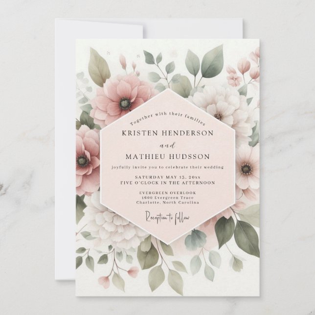 Dusty Rose Botanical Bloom Wedding Invitation (Front)