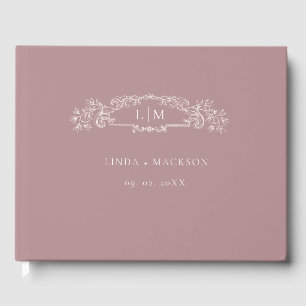 Dusty Rose botanical crest monogram wedding Guest Book