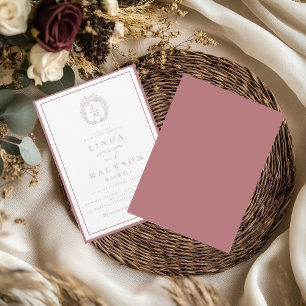 Dusty Rose botanical crest monogram wedding Invitation