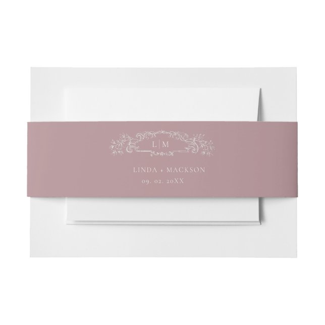 Dusty Rose botanical crest monogram wedding Invitation Belly Band (Front Example)