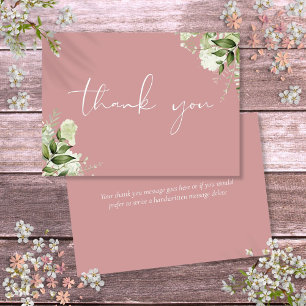 Dusty Rose Botanical Greenery Elegant Script Thank You Card