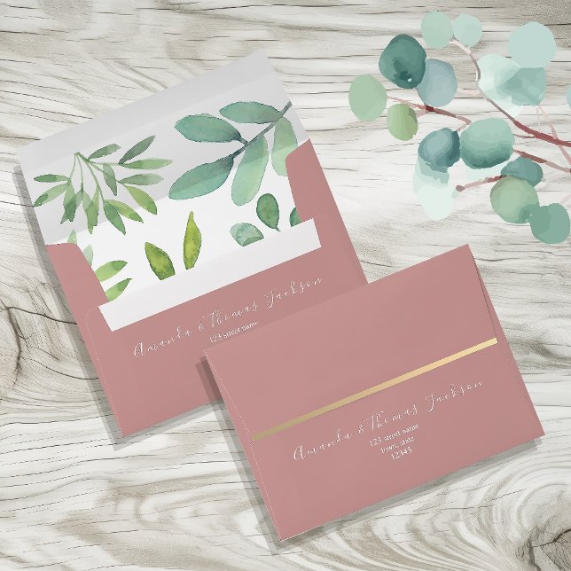 Dusty Rose Botanical Greenery Wedding Envelope (Creator Uploaded)