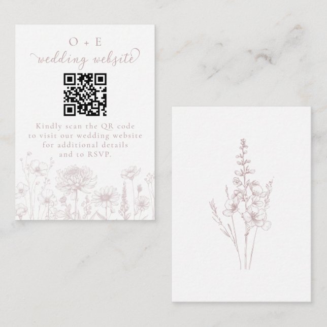 Dusty Rose Botanical Minimal Wedding Website QR  Enclosure Card (Front/Back)