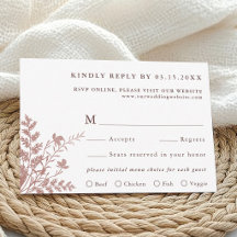 Dusty Rose Botanical Wedding Meal Choice  RSVP