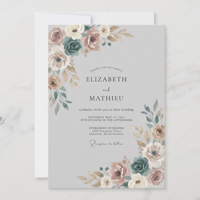 Dusty Rose Botanical Whimsy Wedding Invitation (Front)